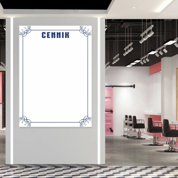 Magnetic whiteboard 034 price list - Salon interior design with light-colored walls and flooring.
