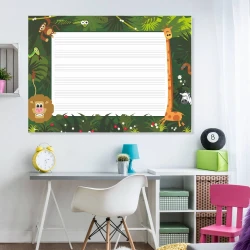 Magnetic whiteboard with five lines EDU 029 - Office setup with light-colored walls and modern furniture.