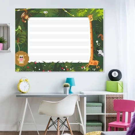 Magnetic whiteboard with five lines EDU 029 - Office setup with light-colored walls and modern furniture.