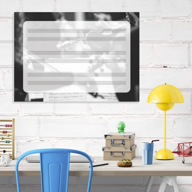 Magnetic five-line whiteboard EDU 043 - Office setup with light-colored walls and simple furniture.