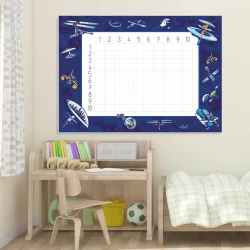 Magnetic dry-erase multiplication chart 014 - Decor in a children\'s room with light-colored walls and furniture.