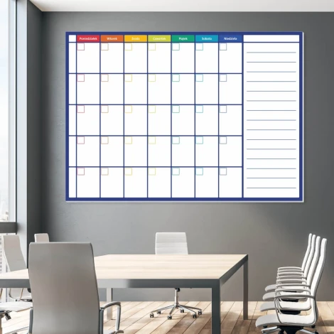 Weekly dry-erase planner board 261 - Office setup with gray walls and modern furniture.
