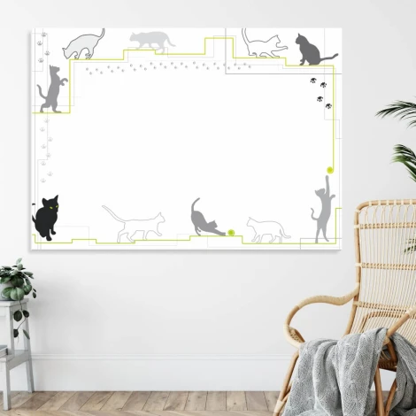 Dry-erase board 001 cats - Graphic design featuring cat silhouettes in various poses on a white background.