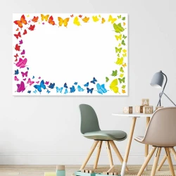 Dry-erase board 013 - Graphic design featuring colorful butterflies in various shapes surrounding a blank space.