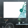 Whiteboard 01X 045 decorations - Graphic design with blue and green spirals and flowers.