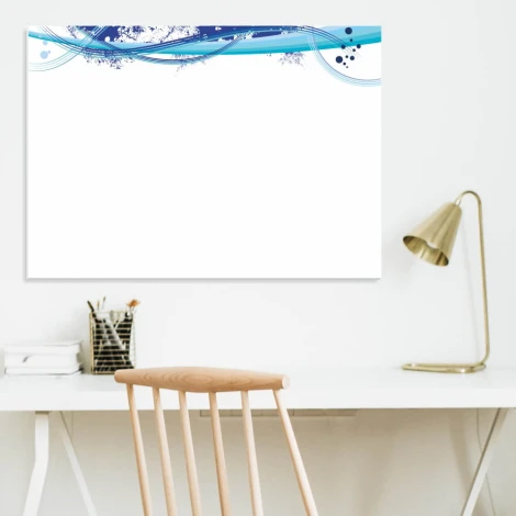 Decorative dry-erase board 01X 055 - Graphic design with wavy lines in shades of blue.