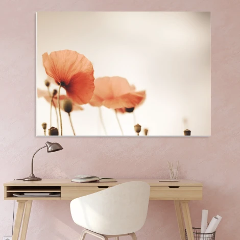 Dry-erase board 01X 069 poppies - Office setup with pink walls and minimalist furniture.