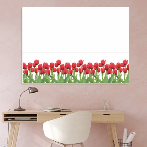 Dry-erase board 01X 073 with red tulips design. Features a row of vibrant red tulips.
