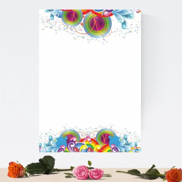 Dry-erase board 01X 094 decorations - Graphic design with colorful circles and spirals on a white background.