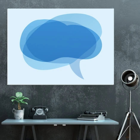 Dry-erase board 01X 107 speech bubble - Graphic design. Blue bubble on a light background with subtle color transitions.