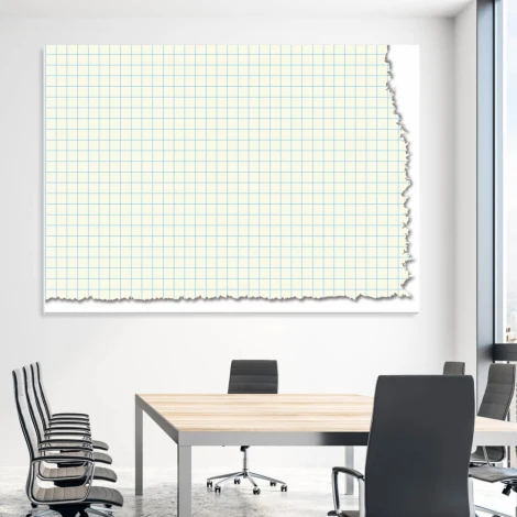Dry-erase board 01X 110 sheet - Office setup with light walls and modern gray furniture.