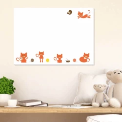 Dry-erase board 118 cats - Graphic design featuring cat drawings, yarn balls, and a bird on a white background.
