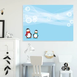 Dry-erase board 133 penguins - Graphic design with two penguins on a blue background, surrounded by bubbles and waves.