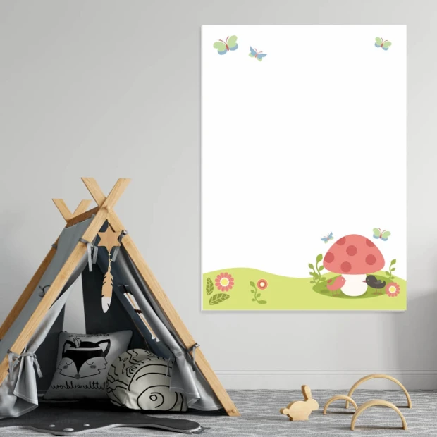 Dry-erase board 141 mushroom - Decorated in a children\'s room with light-colored walls and a fabric tent nearby.