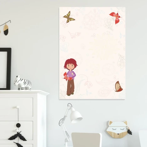 Dry-erase board 142 girl with butterfly - Graphic design featuring a girl with red accents on a light background.