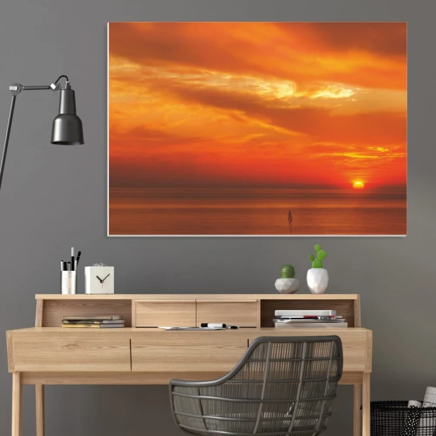 Dry-erase board 195 sunset - Office setup with gray walls and wooden furniture.