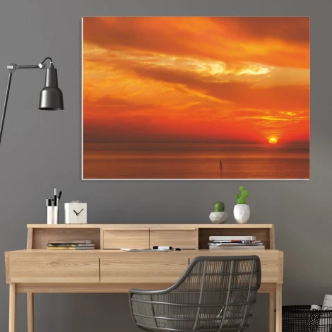 Dry-erase board 195 sunset - Office setup with gray walls and wooden furniture.
