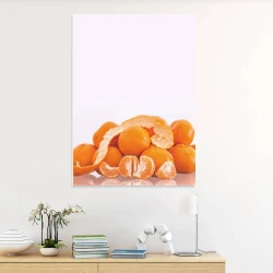 Dry-erase board for the kitchen featuring a graphic design of oranges and peels on a white background.