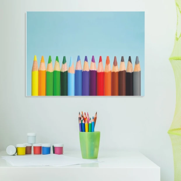 Dry-erase board with markers 247 - Office setup. Light-colored walls, minimalist furniture.