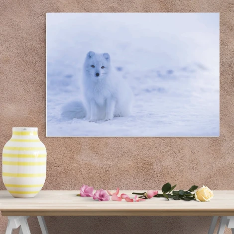 Polar bear whiteboard 248 - Styled in a bright room with beige walls and a simple wooden shelf.