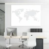 World map whiteboard 333 - Office setup with light-colored walls and modern gray furniture.