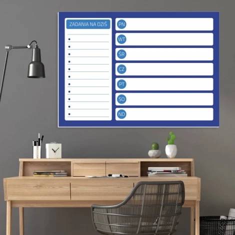 Dry-erase planner board 243 - Office setup with light-colored walls and wooden furniture accents.