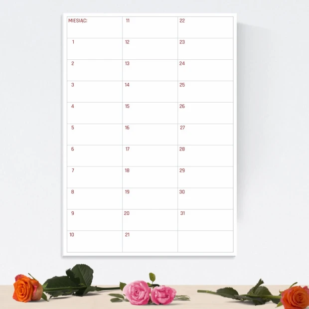 Monthly planner dry-erase board 370 - Graphic design. Simple grid with day numbers and month name.