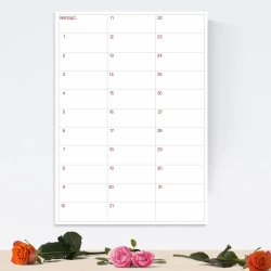 Monthly planner dry-erase board 370 - Graphic design. Simple grid with day numbers and month name.