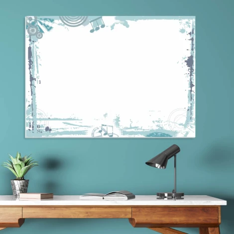 Dry-erase board 008 - Office setup with blue walls, a table with a lamp, and a plant.