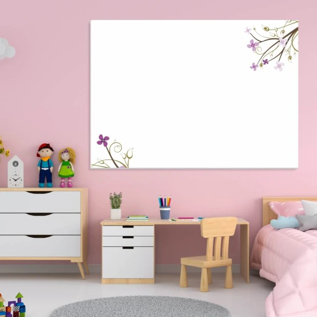 Dry-erase board 01X 042 branch - Decorated in a children\'s room with pink walls and white furniture.