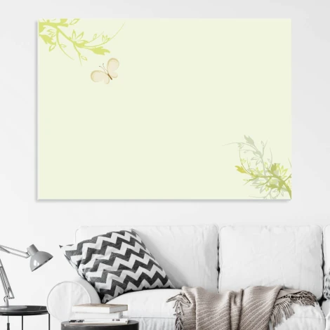 Dry-erase board 01X 044 butterfly - Living room setup with light-colored walls and gray sofa.