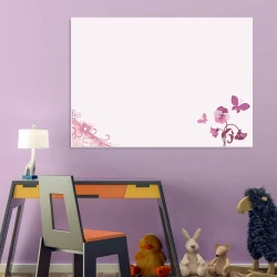 Dry-erase board 01X 047 with flowers and butterflies - features pink butterflies and flowers on a white background.