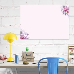 Dry-erase board 01X 054 flowers - Graphic design with a pink background and flowers in shades of purple and yellow.