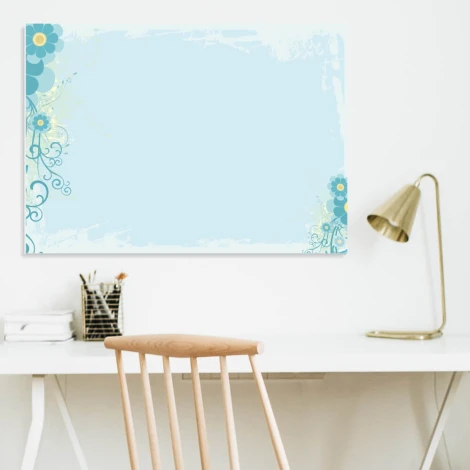 Dry-erase board 01X 056 flowers - Graphic design. Blue background with flowers and delicate lines.