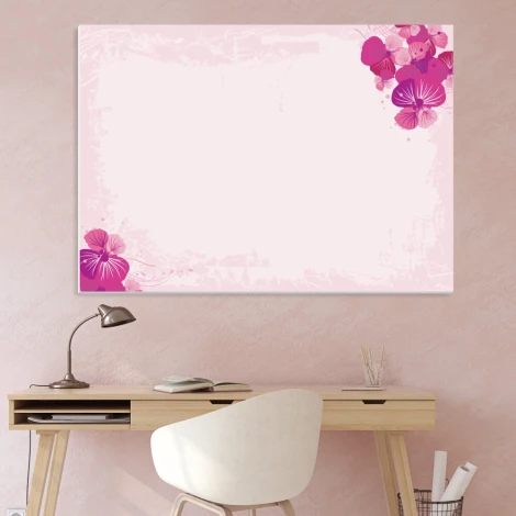 Dry-erase board 01X 058 flowers - Graphic design. Pink flowers in corners on a light background.