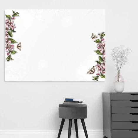 Dry-erase board 01X 084 butterflies - Office setup with light-colored walls and modern gray furniture.