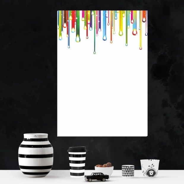 Dry-erase board 01X 097 drops - Graphic design with colorful drops in various shapes at the top.