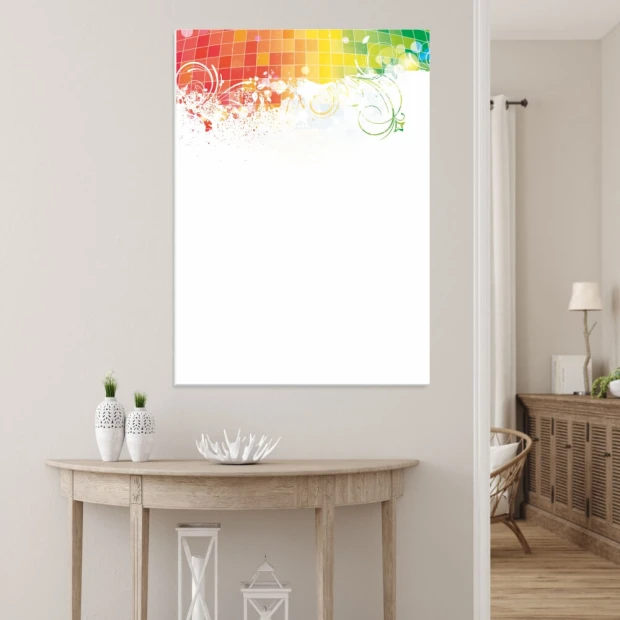Dry-erase board 01X 099 abstract - Graphic design with colorful shapes at the top, the rest is white.