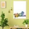 Dry-erase board 01X 100 birds - Styled in a room with a green wall, featuring plants and furniture in natural colors.