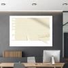 Dry-erase board 147 with paper smoke - Office setup. Gray walls, minimalist furniture.
