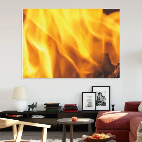 Whiteboard 177 fire - Modern living room setup with light walls and dark furniture.