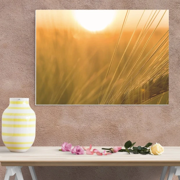 Dry-erase board 178 grain - Styled in a modern interior with beige walls and a table adorned with flowers.