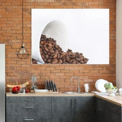 Dry-erase board 208 coffee - Kitchen arrangement with dark bricks and gray kitchen furniture.