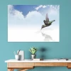 Dry-erase board 211 bird - Graphic design. Bird in flight over water, with blue sky and white clouds.
