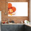 Dry-erase board 217 oranges - Kitchen arrangement with brick walls and dark furniture.