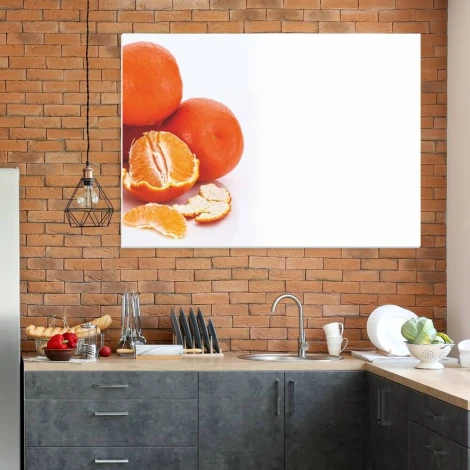Dry-erase board 217 oranges - Kitchen arrangement with brick walls and dark furniture.