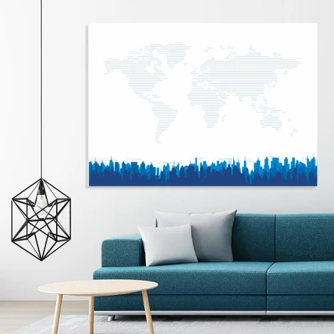 Dry-erase board city 007 - Styled in a modern living room with light-colored walls and furniture in shades.