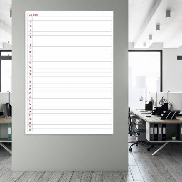 Monthly planner whiteboard 371 - Office setup with light-colored walls and modern furniture in shades.