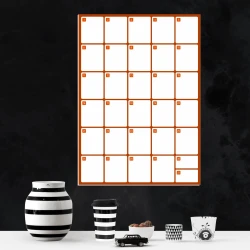 Monthly planner whiteboard 373 - Office setup with dark walls and striped furniture.