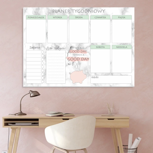 Weekly planner whiteboard 414 - Office setup with light-colored walls and minimalist furniture.